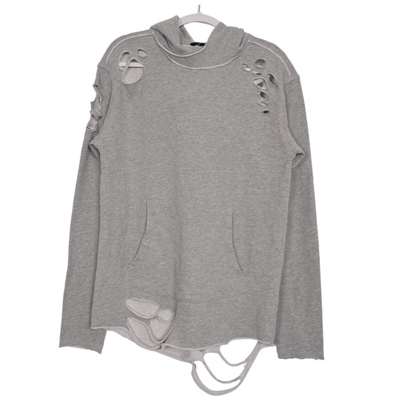 Jordan Craig Shredded French Terry Cotton Pullover Hoodie Sweatshirt Light Gray - Picture 1 of 8